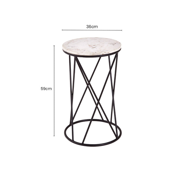 Shalimar White Marble and Black Finish Round Side Table