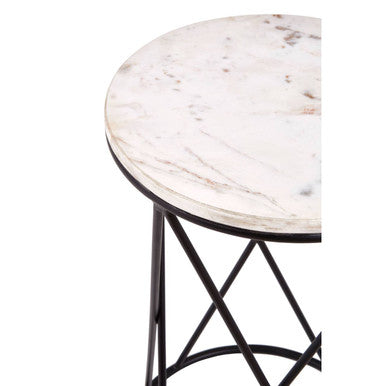 Shalimar White Marble and Black Finish Round Side Table