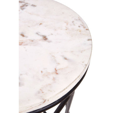 Shalimar White Marble and Black Finish Round Side Table
