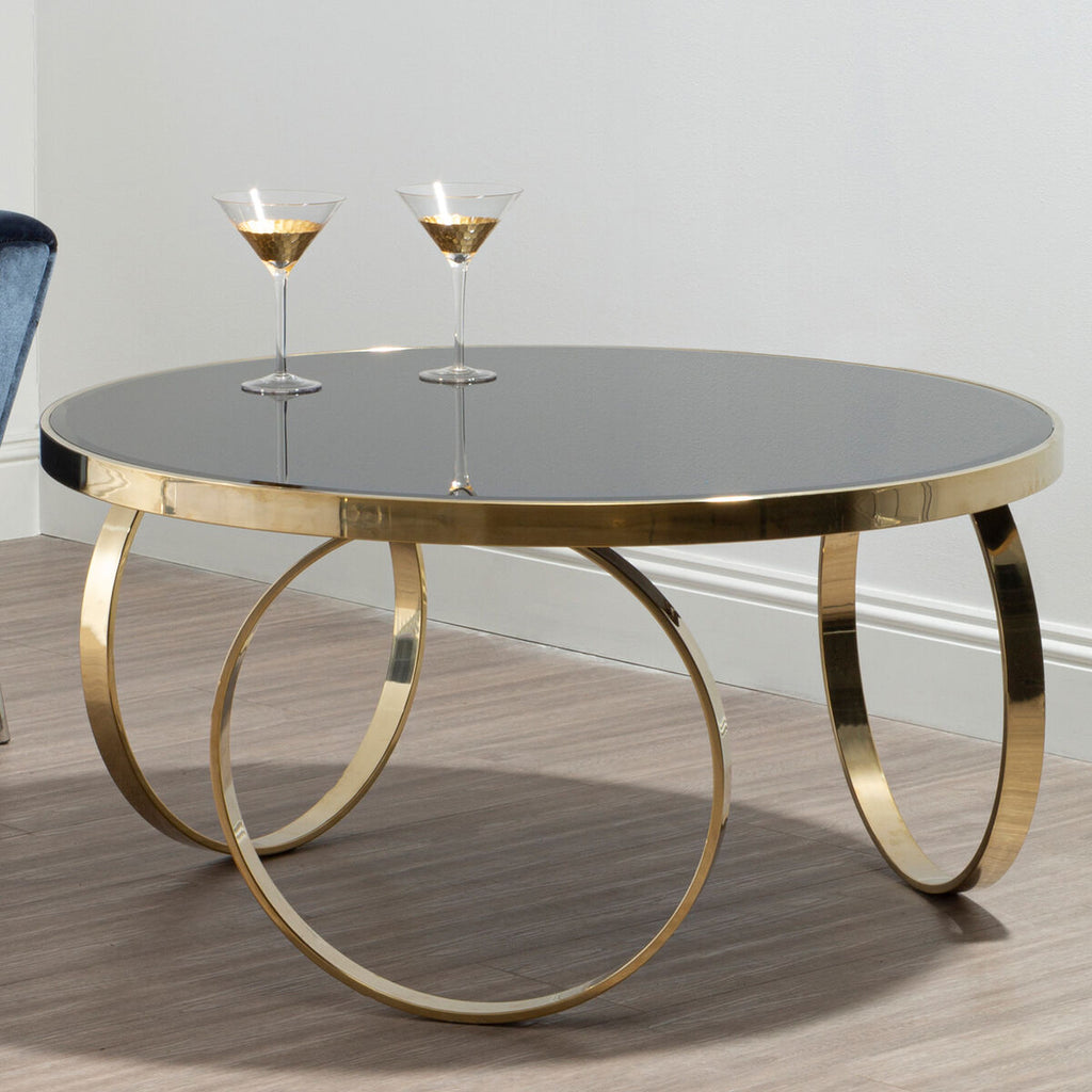 Ragusa Black Mirrored Glass Round Coffee Table