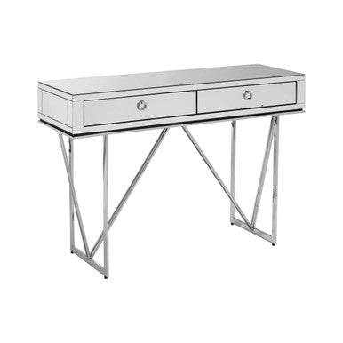 Silver  Mirrored Glass 2 Drawer Console Table | Rova