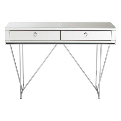 Silver  Mirrored Glass 2 Drawer Console Table | Rova