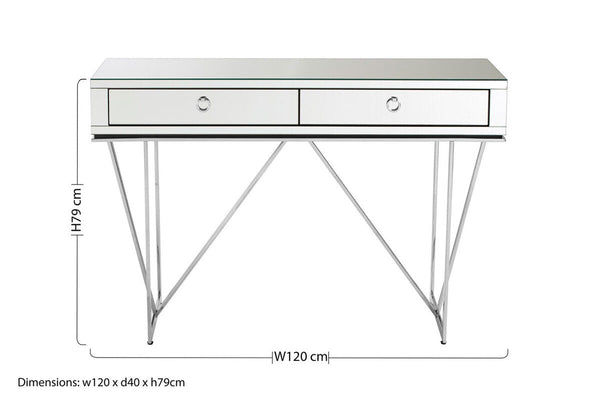 Silver  Mirrored Glass 2 Drawer Console Table | Rova