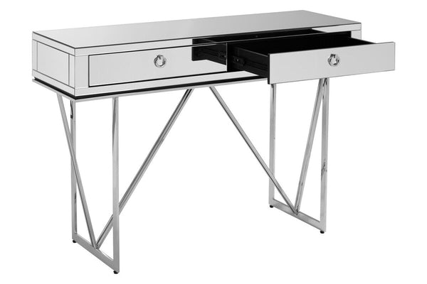 Silver  Mirrored Glass 2 Drawer Console Table | Rova