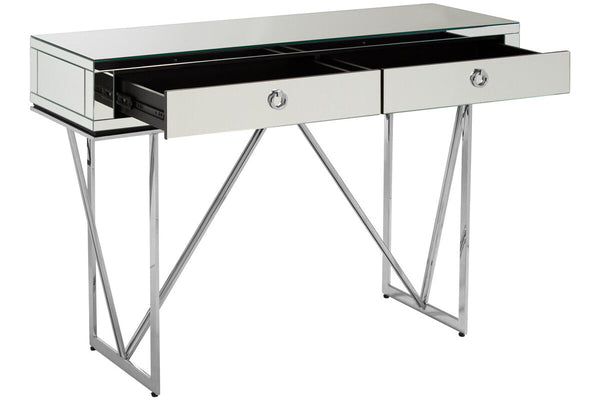 Silver  Mirrored Glass 2 Drawer Console Table | Rova
