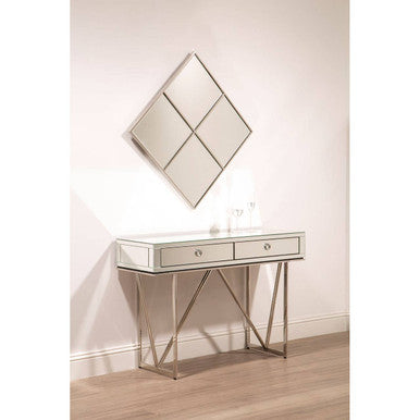 Silver  Mirrored Glass 2 Drawer Console Table | Rova