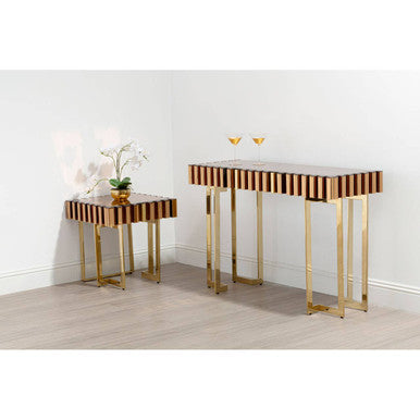 Rivoli Gold Mirrored Console Table with Drawer