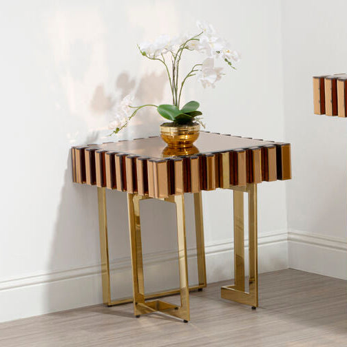 Glass Top Gold Finish Square Side Table | Rivoli