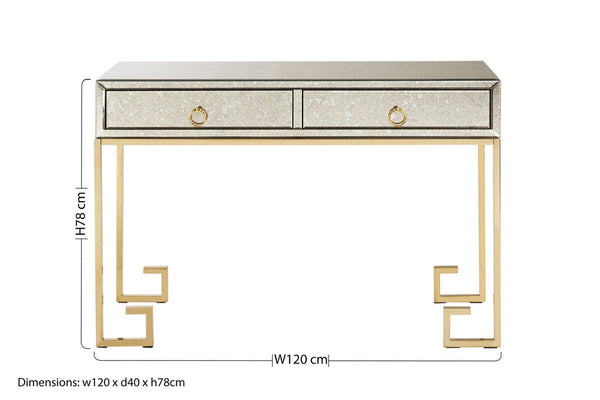 Rieti Antique Mirrored and Gold Finish 2 Drawer Console Table