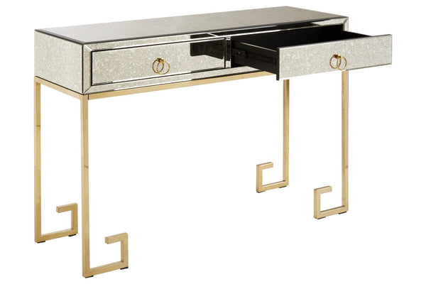 Rieti Antique Mirrored and Gold Finish 2 Drawer Console Table