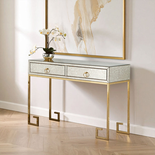 Rieti Antique Mirrored and Gold Finish 2 Drawer Console Table