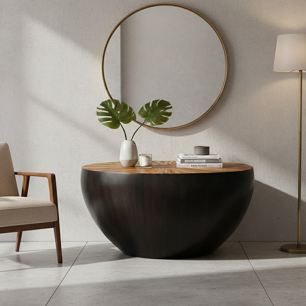 Gabo Ebony Bamboo Top Round Console Table