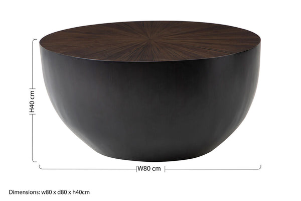 Natural Starburst Patterned Wood Top Round Ebony Small Console Table with Grey Bamboo Base | Gabo