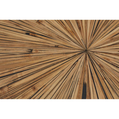 Natural Starburst Patterned Wood Top Round Ebony Small Console Table with Grey Bamboo Base | Gabo