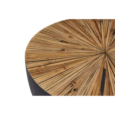 Natural Starburst Patterned Wood Top Round Ebony Small Console Table with Grey Bamboo Base | Gabo