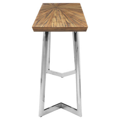 Natural Textured Bamboo Top Console Table with Silver Stainless Steel Frame | Gabar