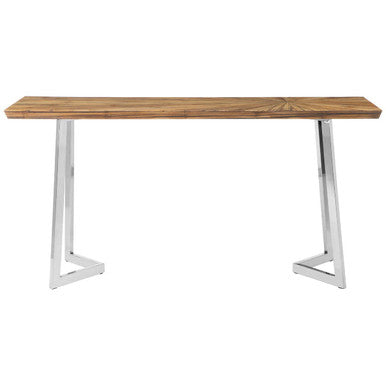 Natural Textured Bamboo Top Console Table with Silver Stainless Steel Frame | Gabar