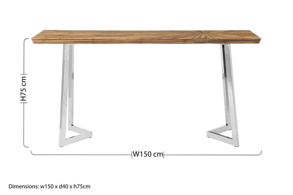 Natural Textured Bamboo Top Console Table with Silver Stainless Steel Frame | Gabar