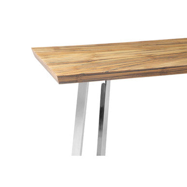 Natural Textured Bamboo Top Console Table with Silver Stainless Steel Frame | Gabar