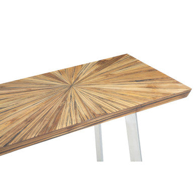 Natural Textured Bamboo Top Console Table with Silver Stainless Steel Frame | Gabar