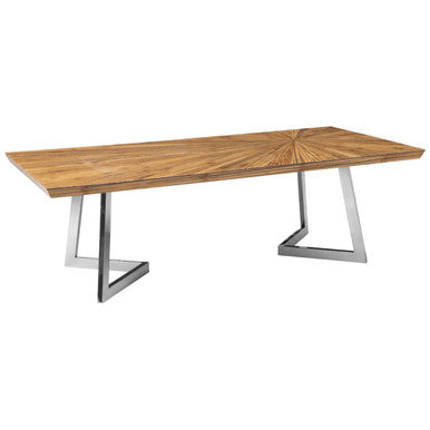 Natural Textured Bamboo Top Coffee Table with Silver Stainless Steel Frame | Gabar