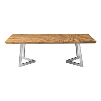 Natural Textured Bamboo Top Coffee Table with Silver Stainless Steel Frame | Gabar