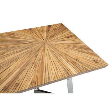 Natural Textured Bamboo Top Coffee Table with Silver Stainless Steel Frame | Gabar