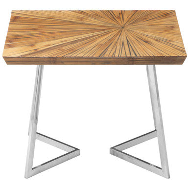 Natural Textured Bamboo Top Side Table with Silver Stainless Steel Frame | Gabar
