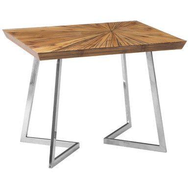 Natural Textured Bamboo Top Side Table with Silver Stainless Steel Frame | Gabar