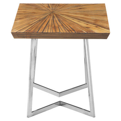 Natural Textured Bamboo Top Side Table with Silver Stainless Steel Frame | Gabar