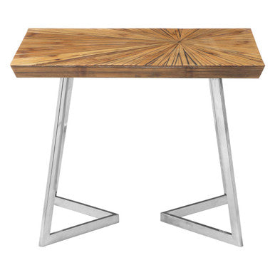 Natural Textured Bamboo Top Side Table with Silver Stainless Steel Frame | Gabar