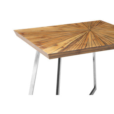 Natural Textured Bamboo Top Side Table with Silver Stainless Steel Frame | Gabar