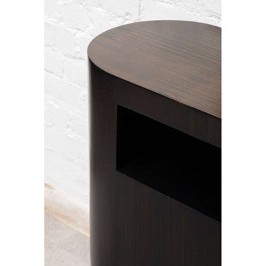 Black Oval Ebony Bamboo Console Table with Curved Edges and Undershelf Storage | Gabelle
