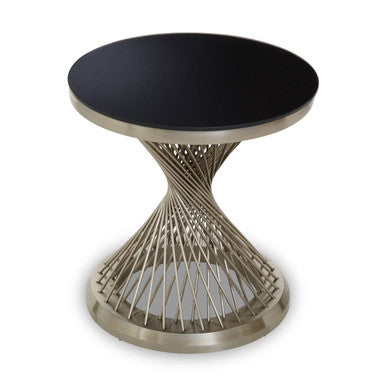 Anzio Black Glass Round Side Table with Silver Finish Base