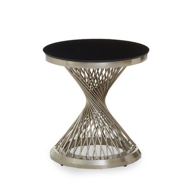 Anzio Black Glass Round Side Table with Silver Finish Base