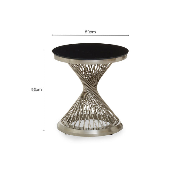 Anzio Black Glass Round Side Table with Silver Finish Base