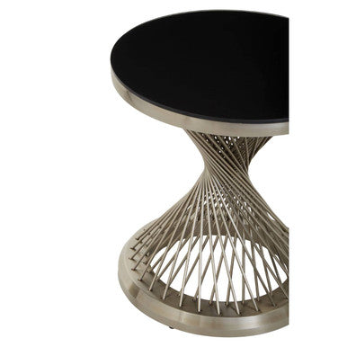 Anzio Black Glass Round Side Table with Silver Finish Base