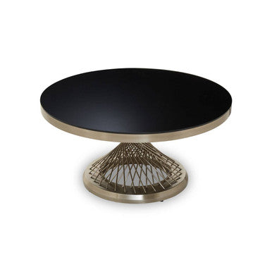 Anzio Black Glass Round Coffee Table with Silver Finish Base