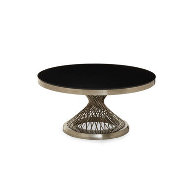 Anzio Black Glass Round Coffee Table with Silver Finish Base