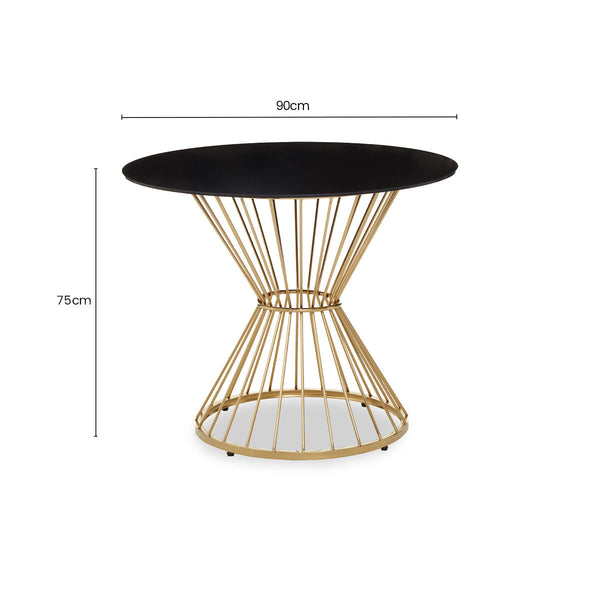 Hourglass Dining Table with Black Glass Top and Gold Base | Anzio