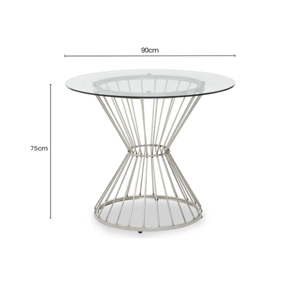 Anzio Clear Glass Round Dining Table with Silver Finish Base