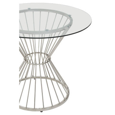 Anzio Hourglass Dining Table with Clear Glass and Silver Base