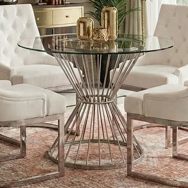 Anzio Clear Glass Round Dining Table with Silver Finish Base