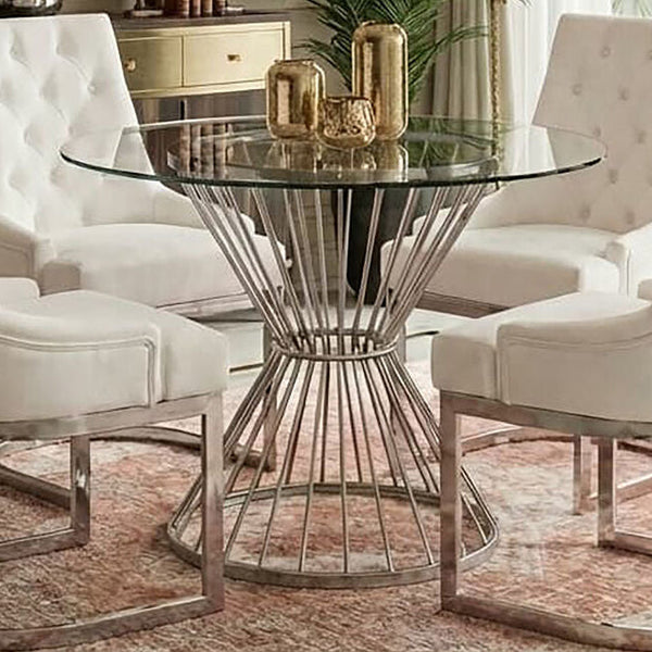 Anzio Clear Glass Round Dining Table with Silver Finish Base