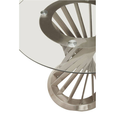 Anzio Clear Glass Round Dining Table with Brushed Silver Finish Base