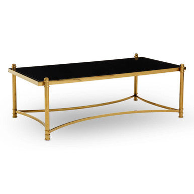 Ackley Black Glass and Gold Finish Rectangular Coffee Table
