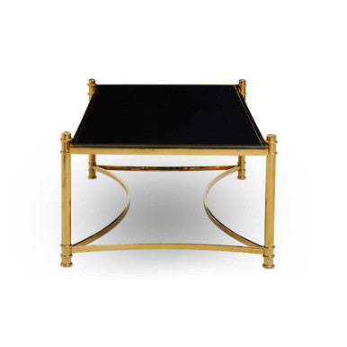 Ackley Black Glass and Gold Finish Rectangular Coffee Table