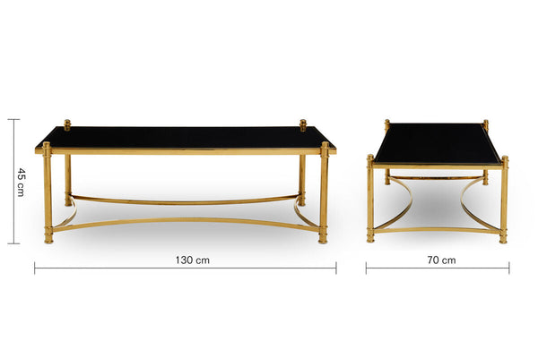 Ackley Black Glass and Gold Finish Rectangular Coffee Table