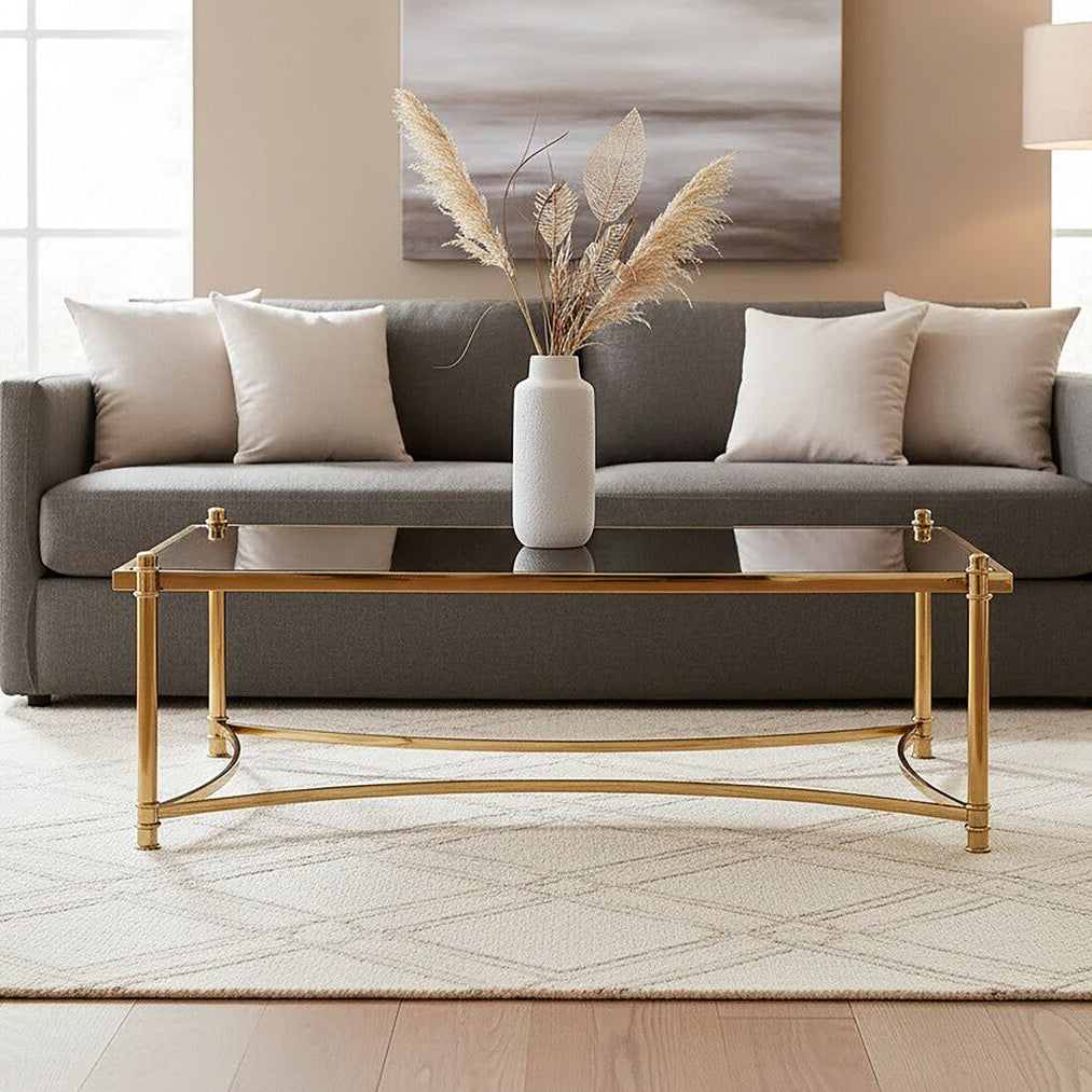 Ackley Black Glass and Gold Finish Rectangular Coffee Table