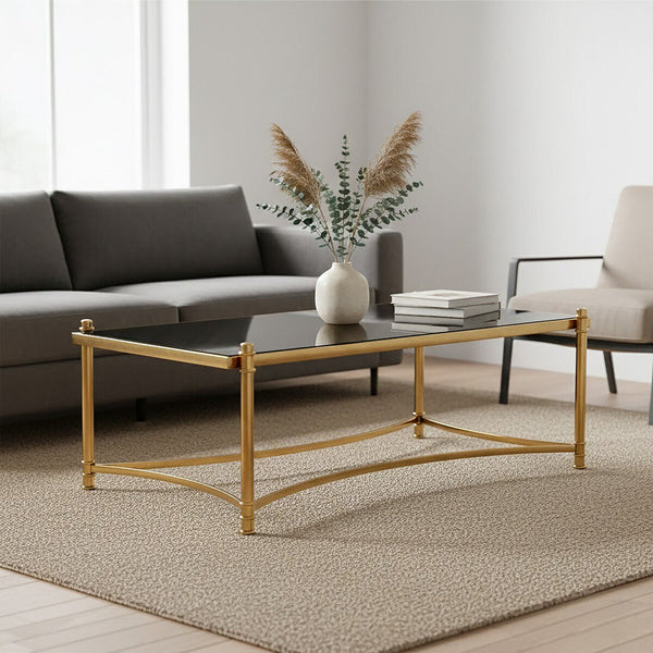 Ackley Black Glass and Gold Finish Rectangular Coffee Table